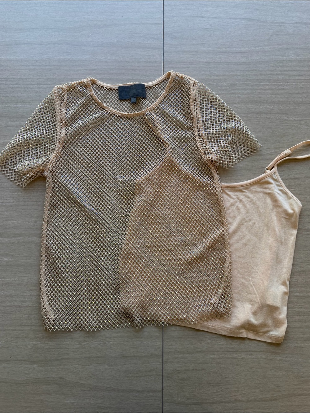 Anthropologie Women’s Peach Mesh Overlay Tee with Matching Slip Cami XXS